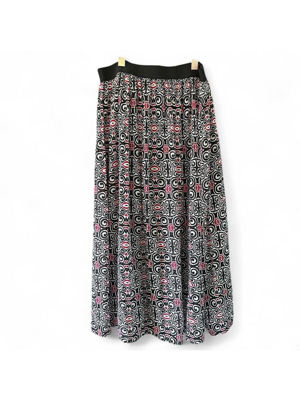Ruby Rd. Geometric Print Maxi Skirt - Black, White & Red - Size 12